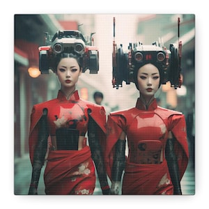 Futuristic Geisha Android Canvas Print, Sci-Fi Japanese Street Art