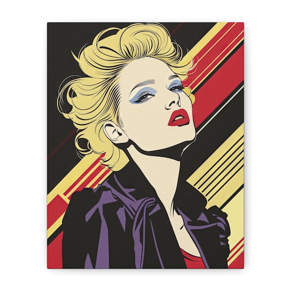 Patrick Nagel Style Art Print, 80s Graphic, 'kim' Canvas - Etsy