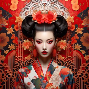 Miss Chei fine art print - Japanese lady art print - Modern geisha fine art - Asian inspired - Japanese decor