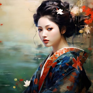 Yuna fine art print - Japanese lady art print - Modern geisha fine art - beautiful art