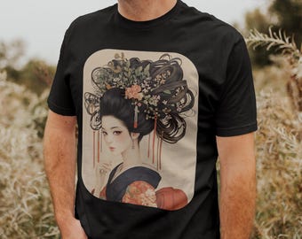 Modern Geisha Portrait T-Shirt: Japanese Art Unisex Tee