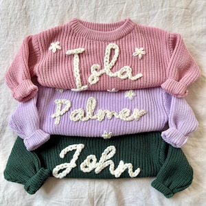 Personalized Baby Name Sweater, Custom Hand-Embroidered Baby Name Sweater, Knit Sweater with Name, Custom Baby Sweater Embroidered with Name