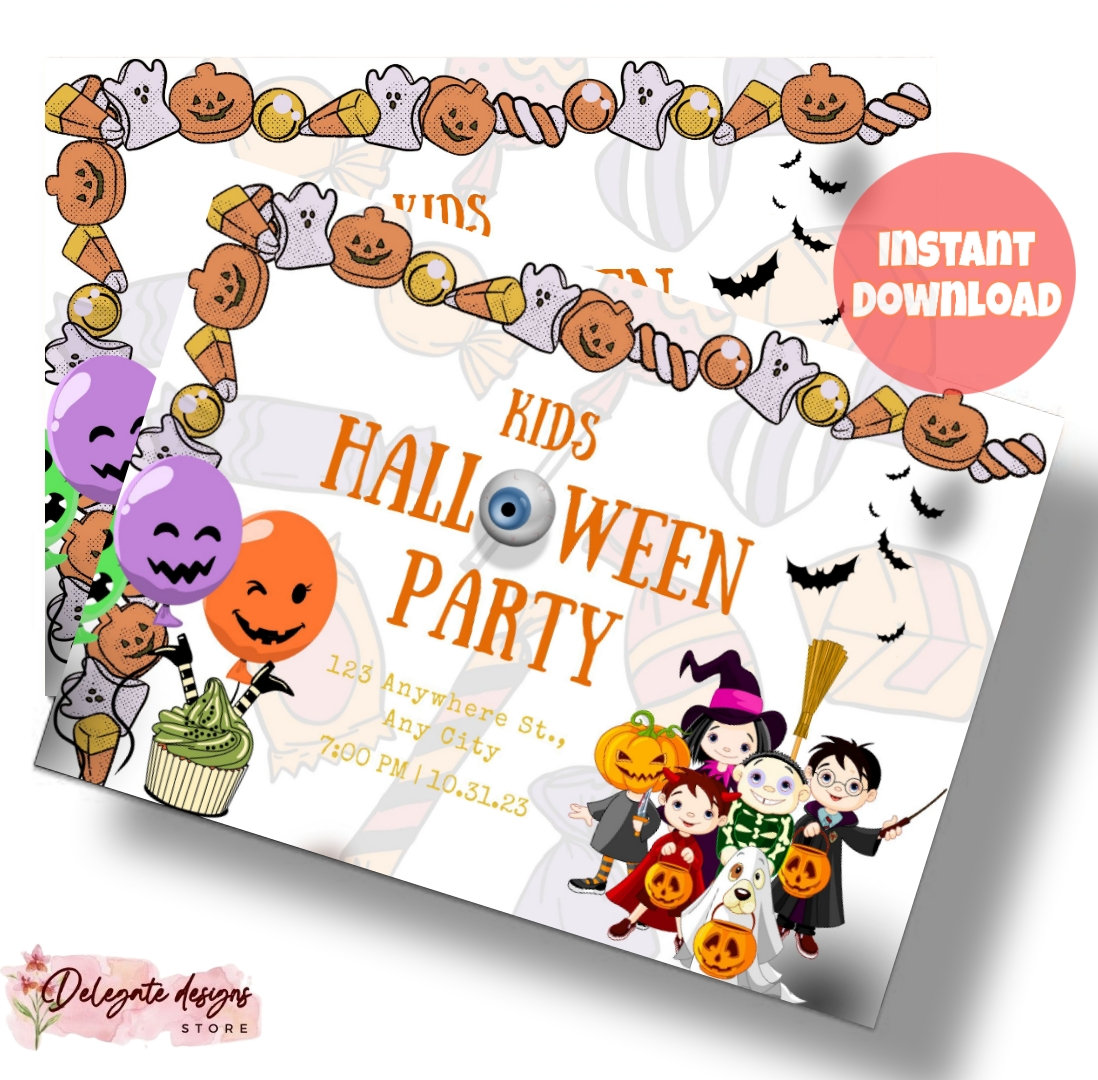 Printable Kids Halloween Party Invitation Cardhalloween Party Trick or ...
