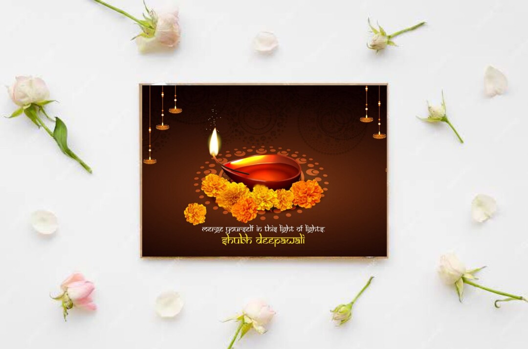 Printable Diwali Card | Diya |flower| 7x5 Inch Size in Fold| Digital ...