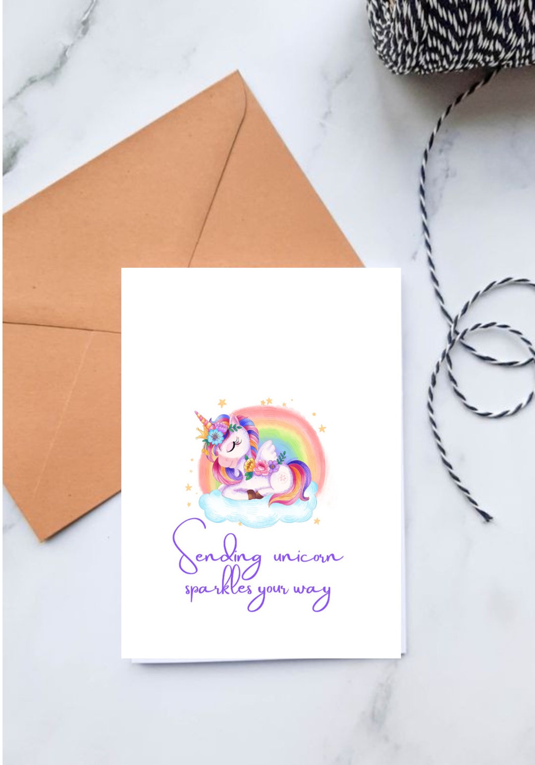 Printable Birthday Card Unicorn Rainbow 5x7 Inch Size in Fold Digital Product - Etsy