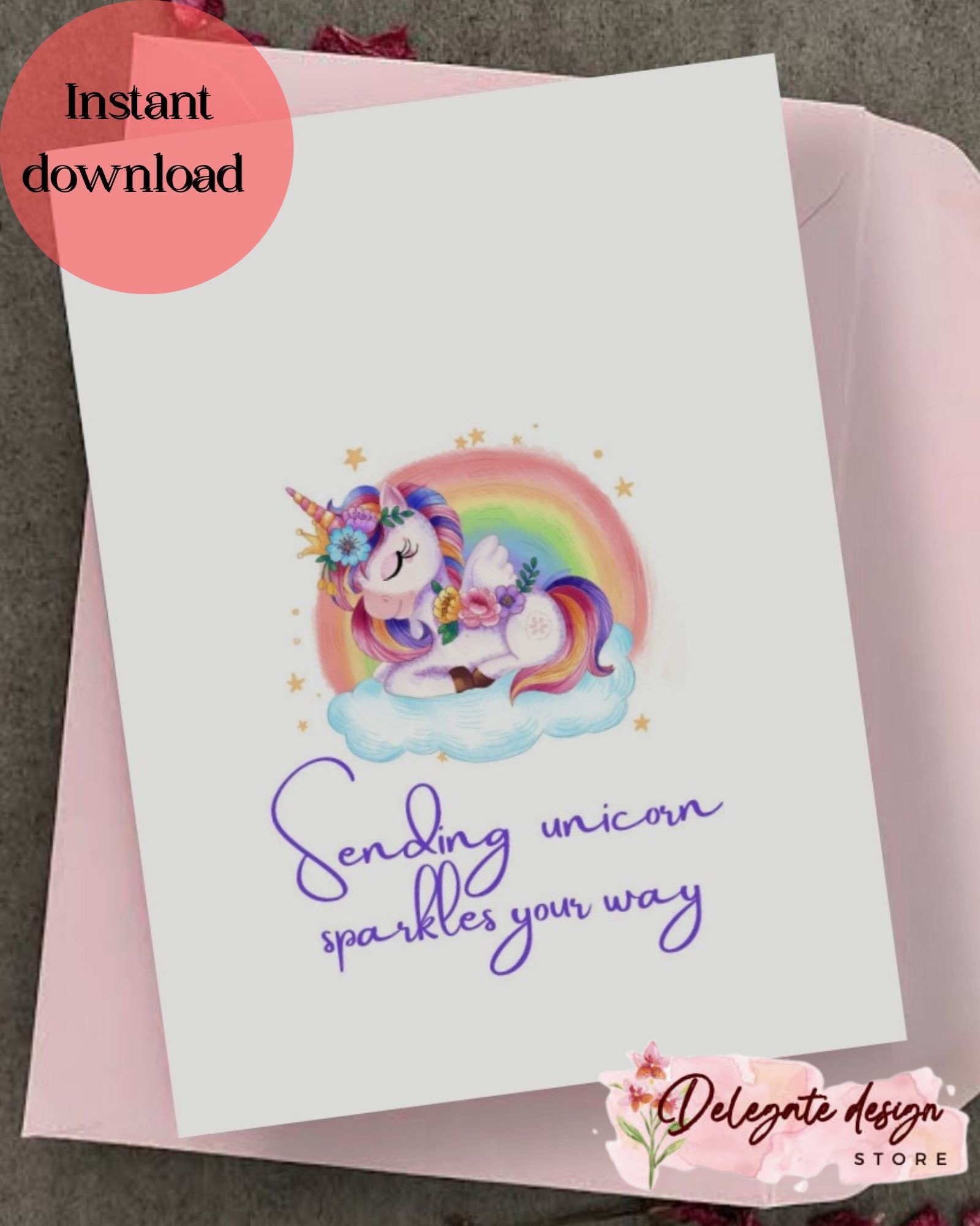Printable Birthday Card Unicorn Rainbow 5x7 Inch Size in Fold Digital Product - Etsy