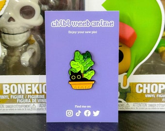 Kawaii Cute Black House Plant Cat Enamel Pin Badge | Pin Badges for Cat Fans | Kawaii Cat Pins | Gifts for Cat Lovers | Cat Brooches