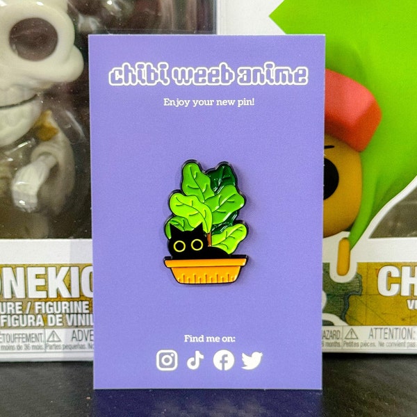 Kawaii Cute Black House Plant Cat Enamel Pin Badge | Pin Badges for Cat Fans | Kawaii Cat Pins | Gifts for Cat Lovers | Cat Brooches