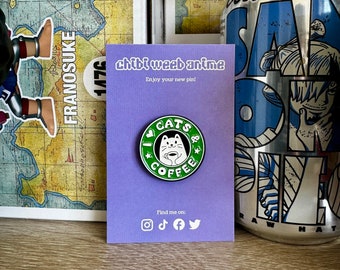 Cute Cat & Coffee Themed Cat Enamel Pin Badge | Pin Badges for Cat Fans | Cat Pins | Gifts for Cat Lovers | Cat Brooches