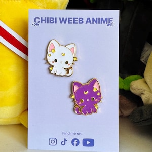 Anime Magical Cats Pair of Pin badges Character 1 Piece Japanese Character Pins | Pins for Anime Fans | Enamel Anime Pins