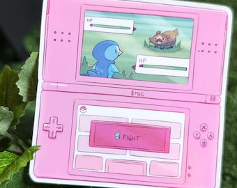 Pink Nintendo DS Piplup Bidoof Pokemon Diamond Pearl Platinum Sticker | Retro Video Game Anime Sticker | Cute Kawaii Laptop Vinyl Sticker