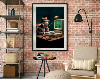 Hacker dog canvas print - Tech inspired wall art - Digital download