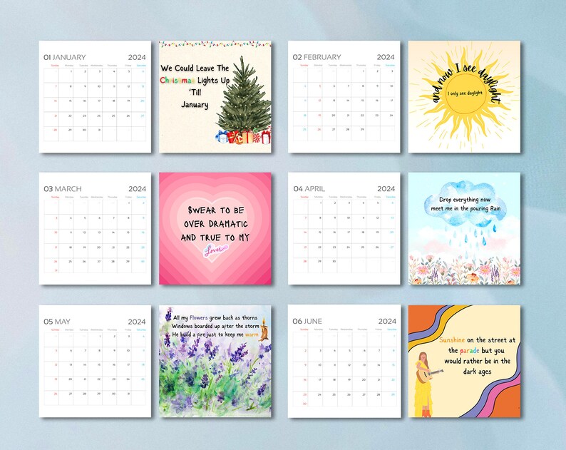 2024 Taylor Eras Calendar Calendar Swiftie Lyrics 2024 Wall Etsy UK
