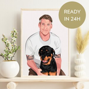 Custom Family Portrait with Pets, Mothers Day Gift, Personalized Family Art Deco, Gift for Mom from Daughter, Gift for Dad, Gift for Grandma