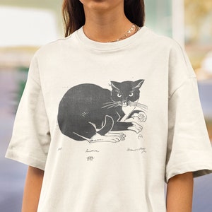 OVERSIZED T-Shirt Vintage Katzendruck T-Shirt - Unisex DropShoulder T-Shirt, Retro Katzen Minimalist T-Shirt, Modernismus Ästhetik Shirt, Streetstyle T-Shirt
