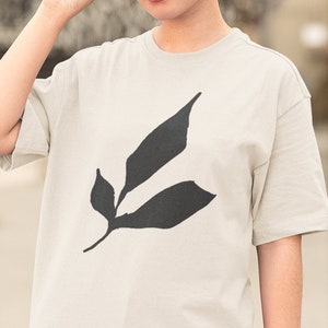 OVERSIZED T-Shirt Minimalist Leaf Tee - Unisex Drop-Shoulder Tee, Vintage Abstract Botanical T shirt, Aesthetic Street Style Loose Fit Shirt