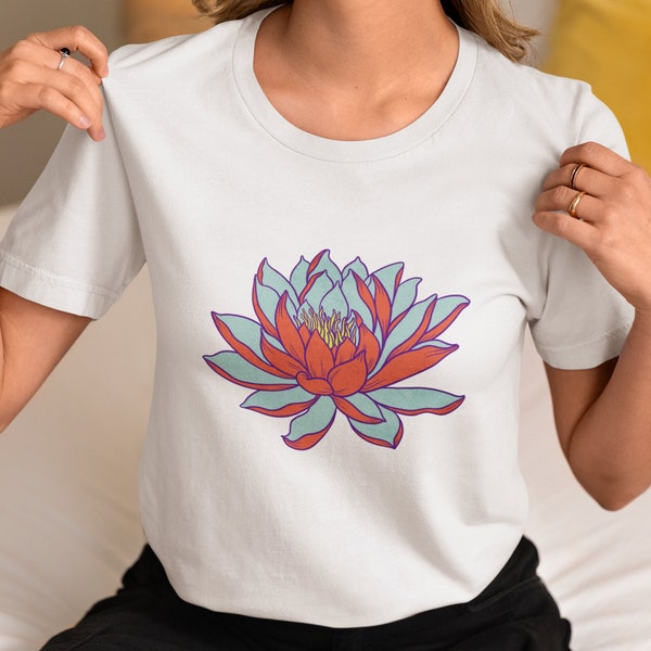 Unisex Seerosen Blume T-Shirt - Elegantes Blumenmuster T-Shirt für Männer & Frauen, Botanisches lässiges T-Shirt, Blumen-T-Shirt, Vintage Blumen-Shirt