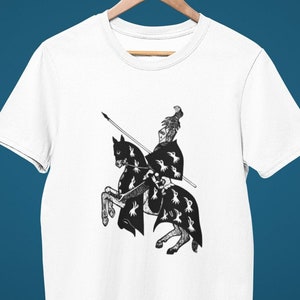 Camiseta de caballero medieval - Camiseta unisex para hombres y mujeres, camiseta de caballeros históricos, caballero retro en top de caballo, camiseta con estampado gráfico de historia