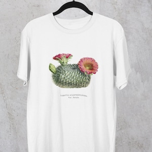 Vintage botanisches Kaktus T-Shirt - Unisex Naturforscher-T-Shirt für Männer und Frauen, Blumen Sciart T-Shirt, exotische Pflanze, stilvolles Biologie-Shirt