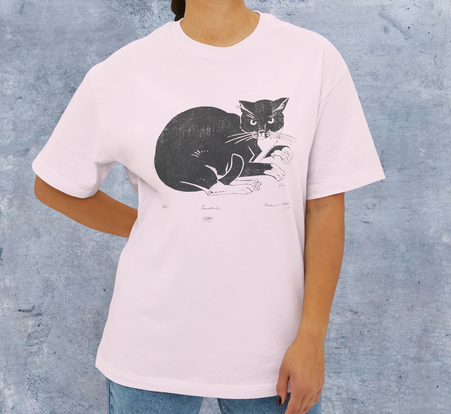 OVERSIZED Tee Vintage Cat Print T Shirt - Unisex