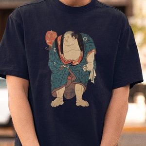 Oversized Heavy Cotton T shirt with Japanese Sumo Wrestler Vintage Tee Unisex Men & Women Graphic Print Tshirt Asian Retro Stylish Shirt