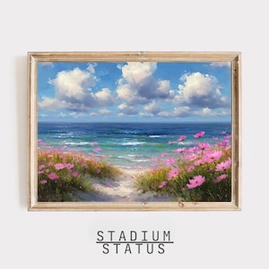Summer Beach Wildflowers Printable Wall Art | Coastal Floral Ocean Landscape | Digital Download for Home, Nursery, or Cottage Decor