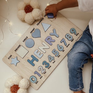 Custom Name Puzzle with First Birthday Gift Boy and Girl - Personalized Wooden Montessori Puzzle - Christmas Gifts for Kids