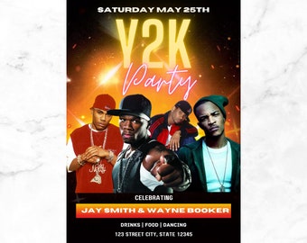 Y2K Party Club Flyer Invitation | Throwback Early 2000s Invite | Male Y2K Theme | Editable Printable Template