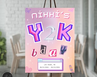 Y2K Party Welcome Sign | Early 2000s Y2K Themed Bach Sign | Printable Sign | Y2K Decor Theme Poster