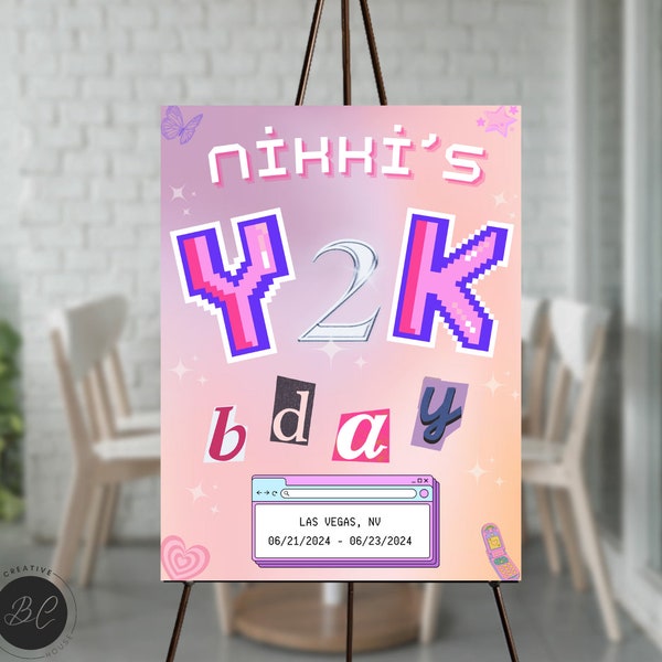 Y2K Party Welcome Sign | Early 2000s Y2K Themed Bach Sign | Printable Sign | Y2K Decor Theme Poster