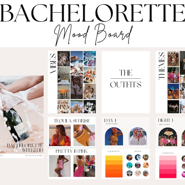 Bachelorette Mood Board Template | Bachelorette Weekend Aesthetic Outfit Planner | Vibe Guide | Editable Boho/Modern Canva Template