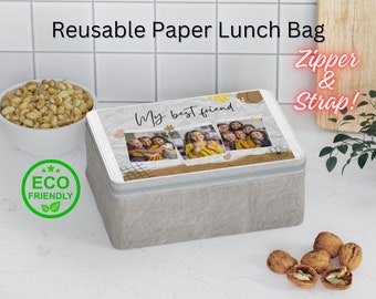 Custom Paper Lunch Bag with zipper and carry strap, All-natural and 100% Eco-friendly lunch bag, Spacious lunch carrier, Reusable lunch bag