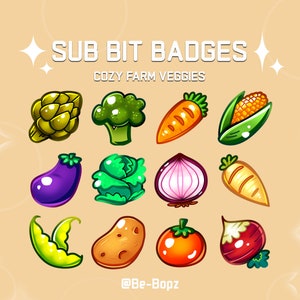 Cozy Farm Vegetables Twitch Sub & Bit Badges • Set of 12 • Graphics for Streamers