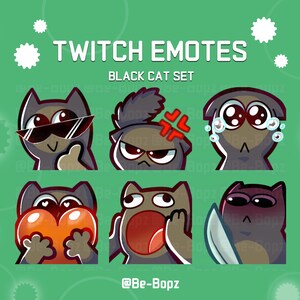 Cute Black Cat Twitch Emotes • Set of 6 • Discord • Kawaii Chibi Kitty Funny Animal • Youtube • Streamer Emotes • Graphics for Streamers