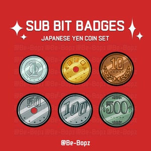Japanese Yen Coin Twitch Sub & Bit Badges • Set of 6 • Discord • Currency Money Silver • Graphic • Streamer Emotes • Twitch Graphics Stream