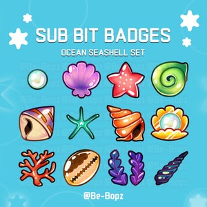 Ocean SeaShell Twitch Sub & Bit Badges • Set of 12 • Discord • Mermaid Sea Beach • Graphic • Streamer Emotes • Twitch Graphics for Streamers