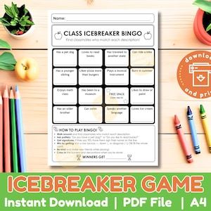 Icebreaker Bingo Game Printable PDF, Back to School Activity, Get to Know You Printable, Team Building Worksheet, Family Reunion Game