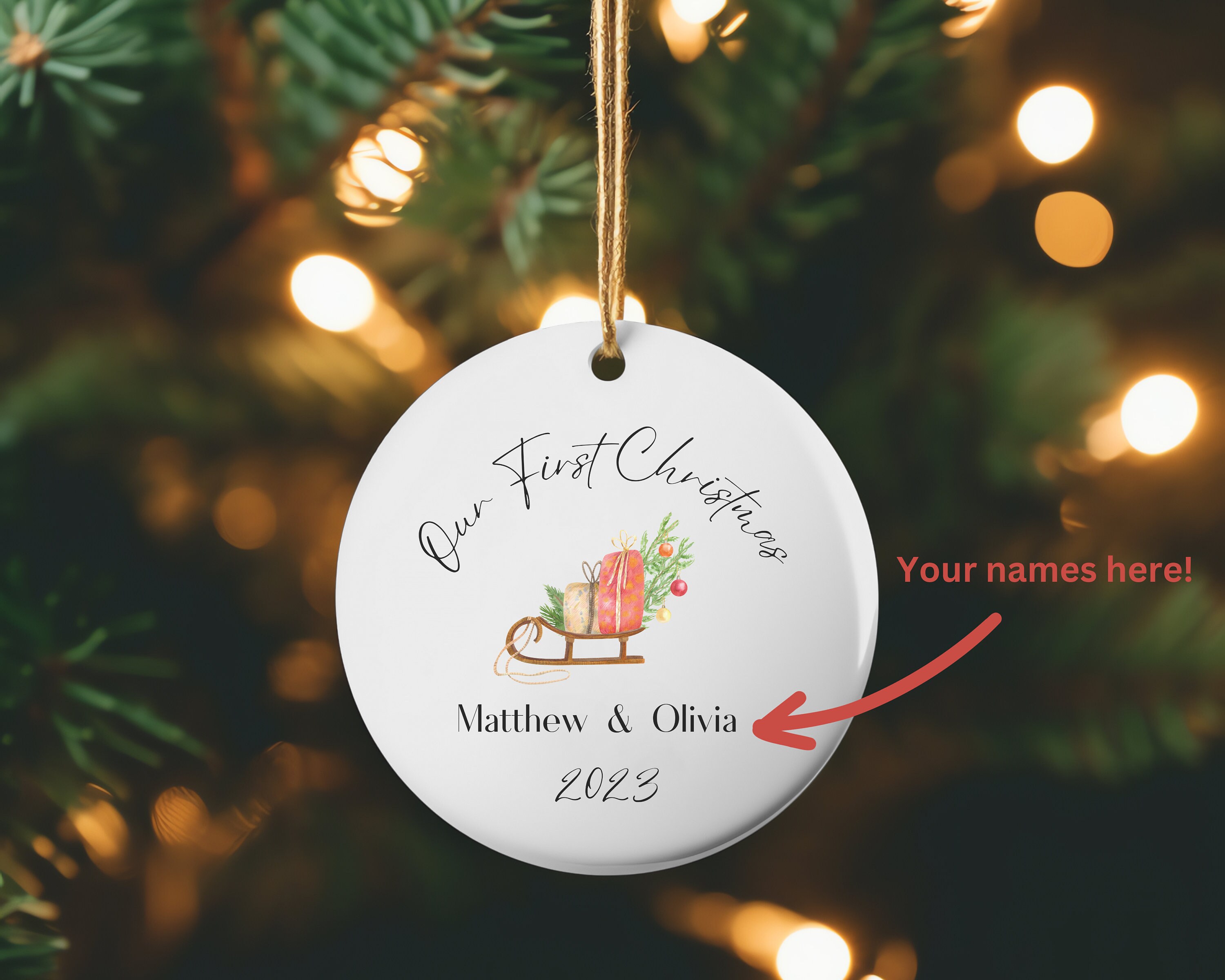 Our First Christmas Ornament, Personalized Christmas Ornament, New Couples Gift, First Christmas
