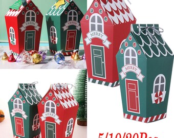 20Pcs Christmas Party Small House Paper Boxes Xmas Favour Candy Sweets Gift Bags