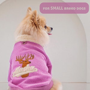 Perfect Valentine&#39;s Day Gift for Your Pup - Soft Fleece Sweatshirt for Small Dogs, Cozy Pullover Dog Clothes with Alaska & Reindeer Design