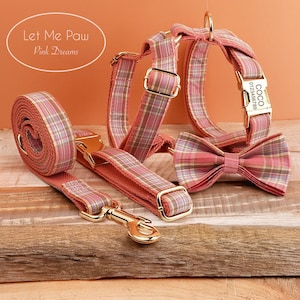 Benutzerdefinierte Stoff Plaid Hundehalsband, Leine und Geschirr Set - handgefertigte Haustier-Zubehör - personalisierte Hund Mom Geschenk