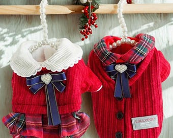 Set Coordinato Cappotto e Vestito Rosso per Cani – Outfit San Valentino per Cani di Piccola Taglia