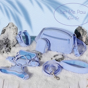 No-Pull Design Lilac Reflective Dog Harness Set | Personalized Large Pet Accessories | Customized Dog Collar & Leash Set