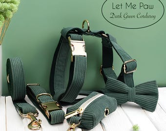 Set de Collar y Correa para Perros de Pana Verde – Arnés Personalizado para Cachorros – Accesorios para Mascotas