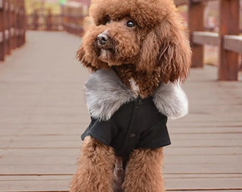 Winter Dog Woolen Clothes With Fur Collar , Warm Coat for Small&Medium Dogs, Luxury, Designer Pet Jacket, Dog Mom Gift, Autumn Dog Outfit