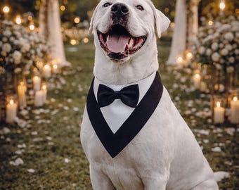 Hundsmokingbandana med fluga – Bröllops- och formellt husdjursdräkt i flera färger