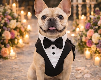 Hunde Smoking Geschirr mit Fliege – Formeller Haustier Anzug in Mehreren Farben – Elegantes Hochzeits Outfit