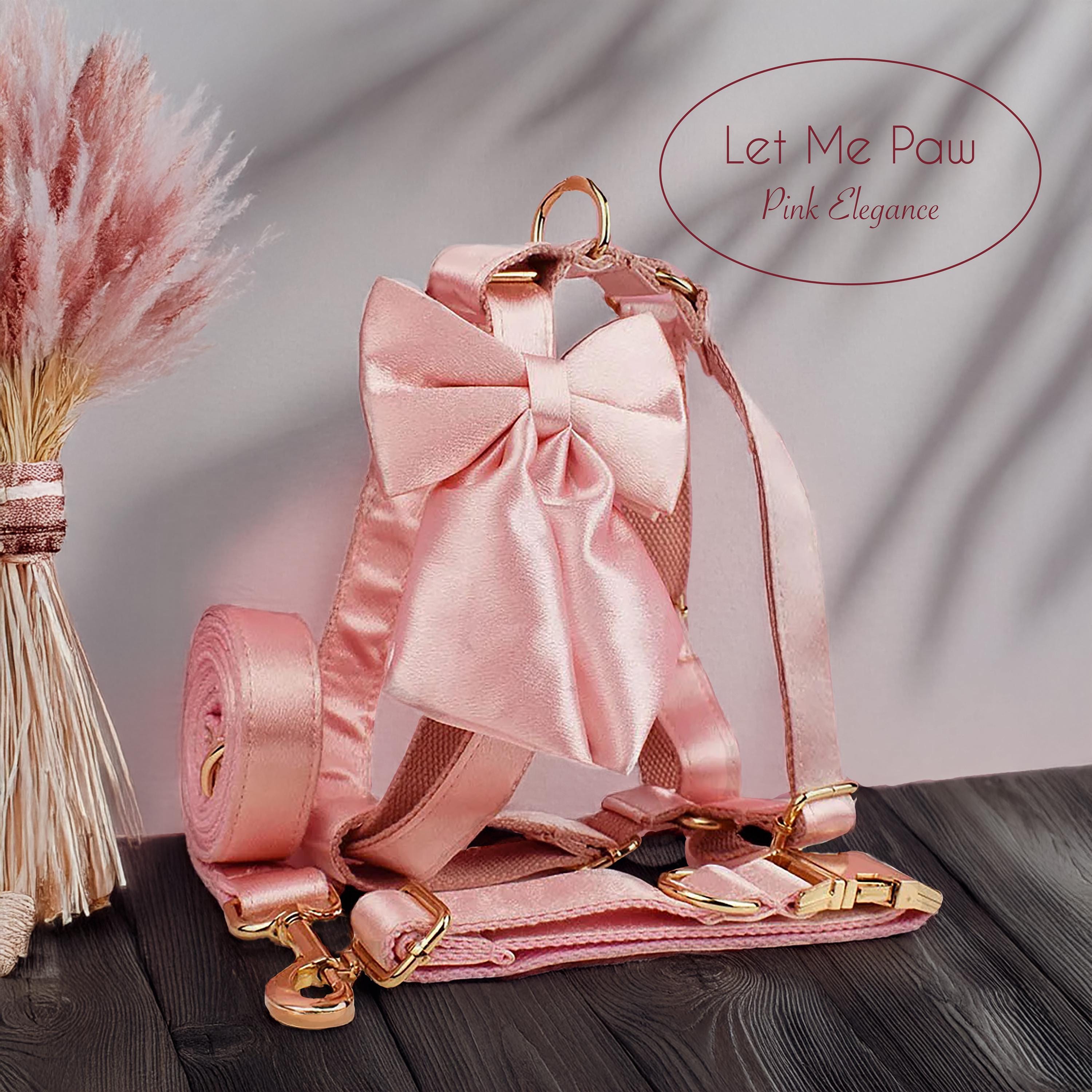 Personalized Girl Dog Wedding Attire - Pink Collar and Harness Set with Sailor Bow Tie - Stylish Gift for Dog Moms and Girl Pups