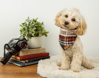 Winter Custom Plaid Snap on Dog Bandana, Personalized Reversible Pet Accessories, Double-Sided Red Lumberjack Dog Neckwear, Dog Mom Gift