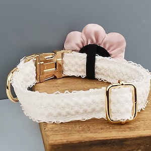 Luxury Custom Lace Dog Wedding Collar and Leash Set Personalized White Collar for Pets image 10
